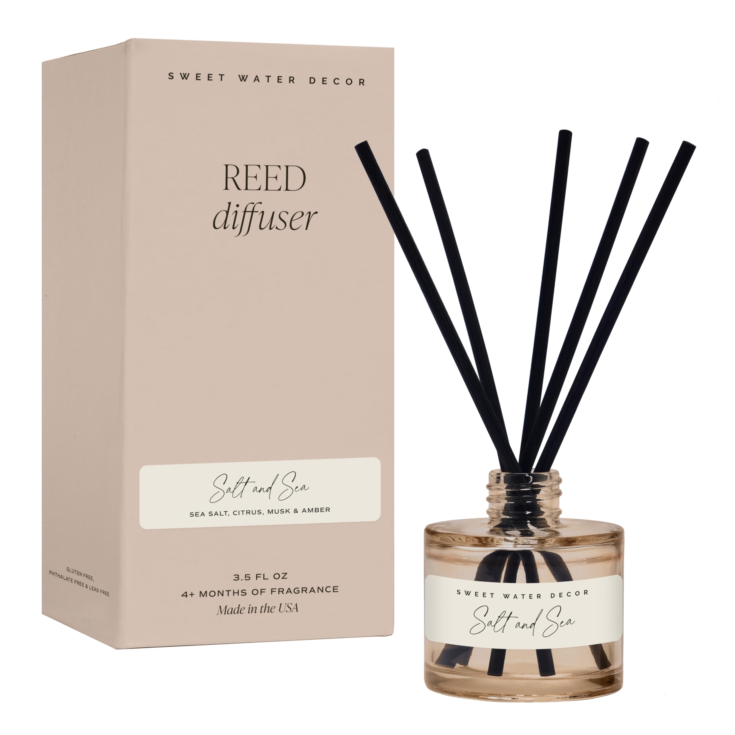 Sweet Water Decor Salt and Sea Reed Diffuser – Room Decor Aesthetic with Long-Lasting Premium Fragrance – Ideal for Home