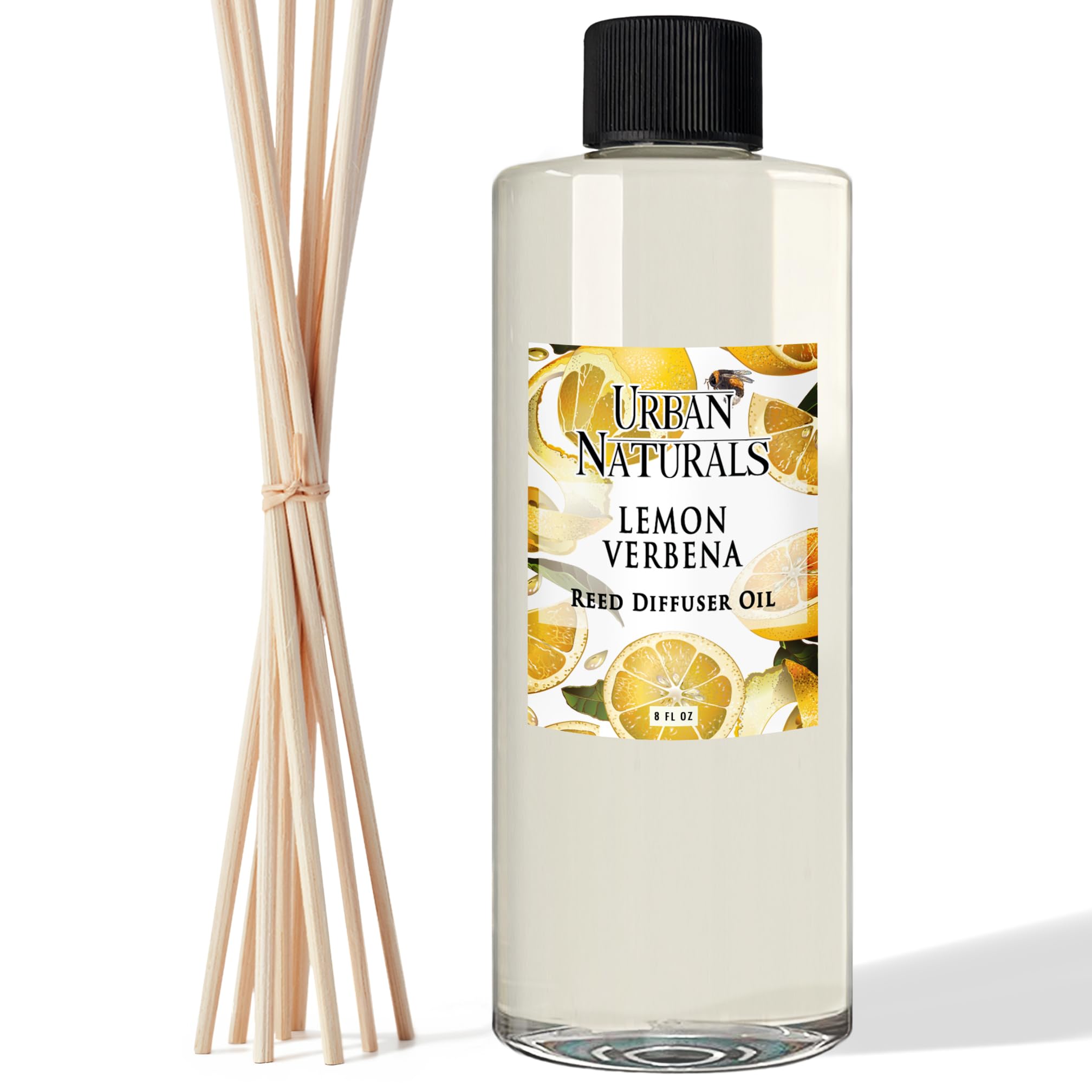 Urban Naturals Lemon Verbena Essential Oil Reed Diffuser Refill for Home Fragrance | Large 8 Ounce Size | Free Reed Stic